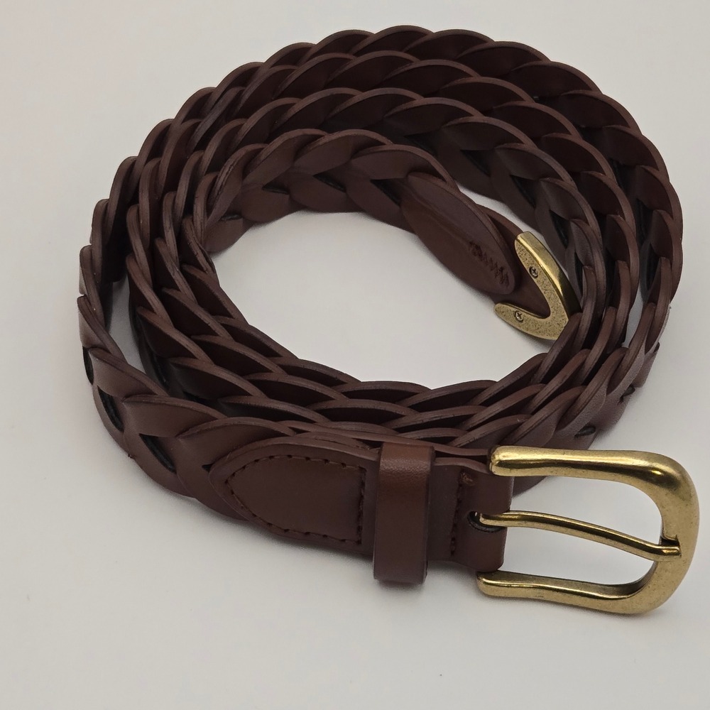 Kohl's XL Braided Brown Faux Leather Belt Women Equestrian Classic Gold Buckle